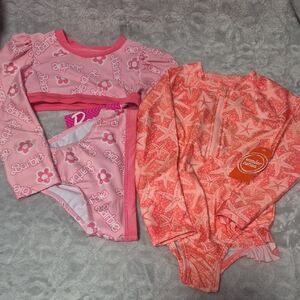 2 Girls Swimsuits-Barbie 2 Pc and Starfish 1 Pc Rashguard Set Size 3T